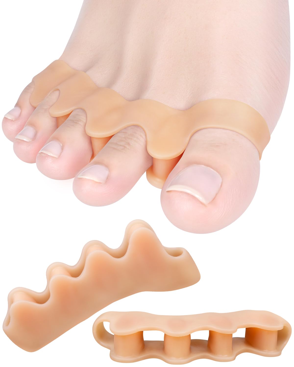Silicone Toe Separators Spacers for Women and Men Bunion Corrector, Overlapping Toes Spreaders,Stretchers for Relieving Feet Plantar Fasciitis (Beige)
