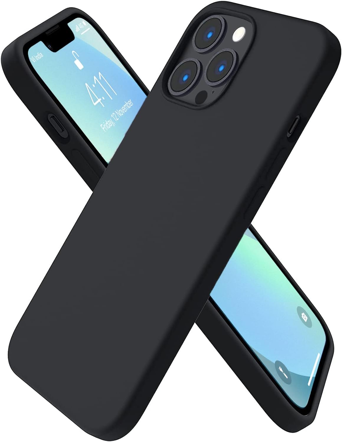EnflamoSilicone Soft Back Cover Camera Protect Microfiber Lining Cover for iPhone 13 Pro (Black)
