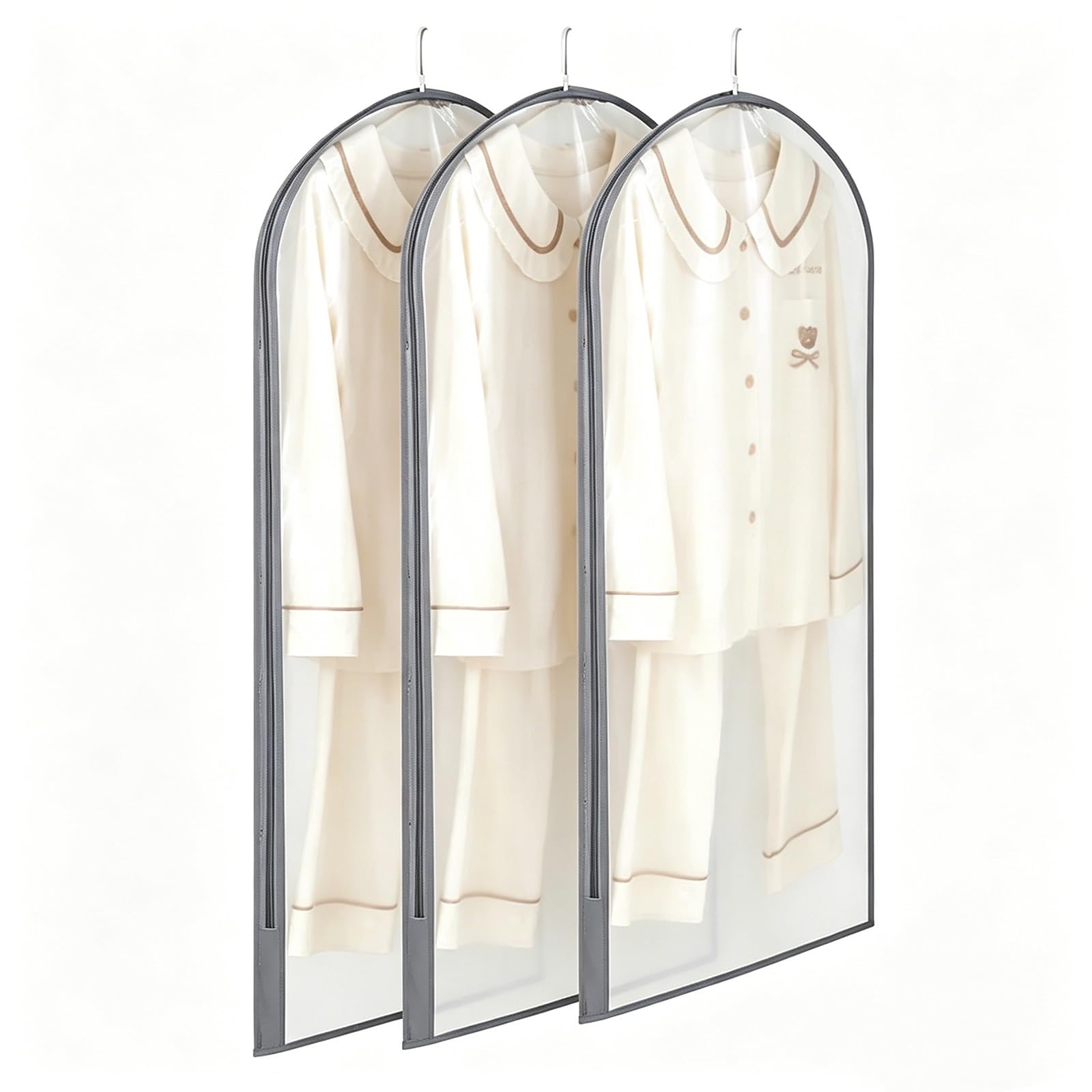 3 Pack Garment Bags for Hanging Clothes, Translucent PEVA Garmet Bag with Side Zip, Suited for Coats, Down Jackets and Wardrobe Storage(Gray,60 * 90cm/24 * 35in)