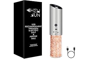 CHEW FUN Electric Pepper and Salt Grinder, USB Rechargeable Automatic Gravity Salt and Pepper Mill