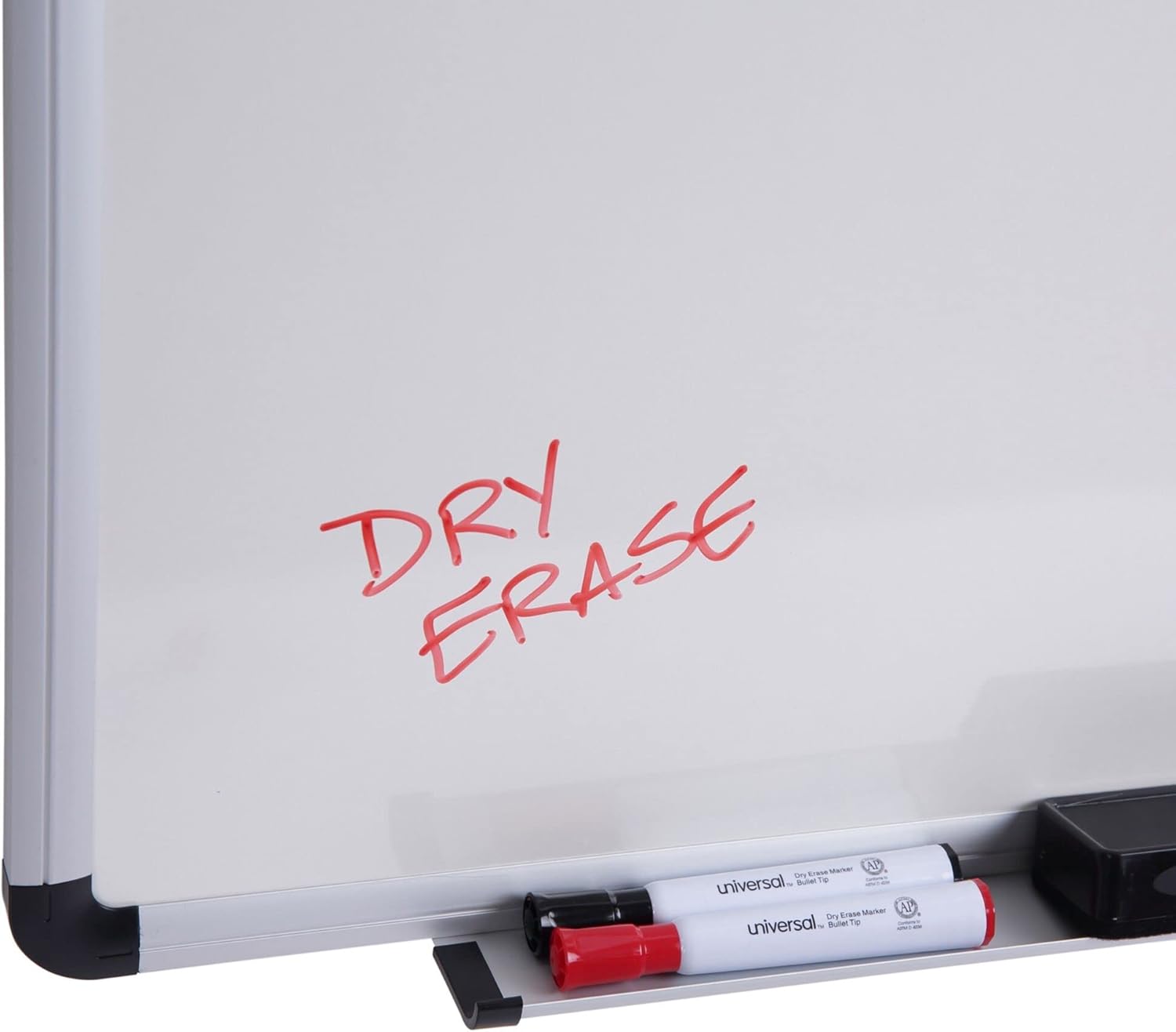 Universal 43723 Dry Erase Board, Melamine, 36 x 24, White, Black/Gray Aluminum/Plastic Frame