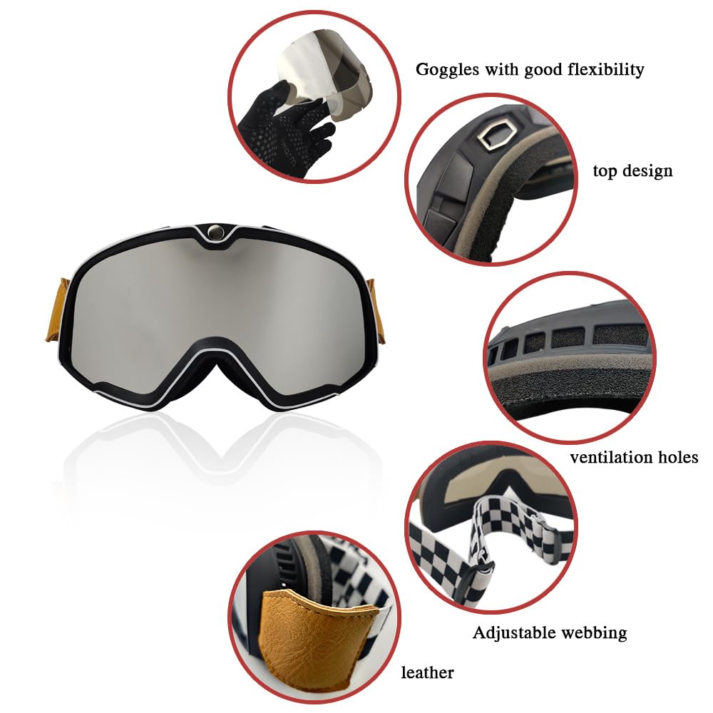 Occhiali da Moto Antivento,Occhiali da Sci Occhiali Da Moto Retrò Scooter ATV Sci Vista Cafe Racer Chopper Ciclismo Corsa