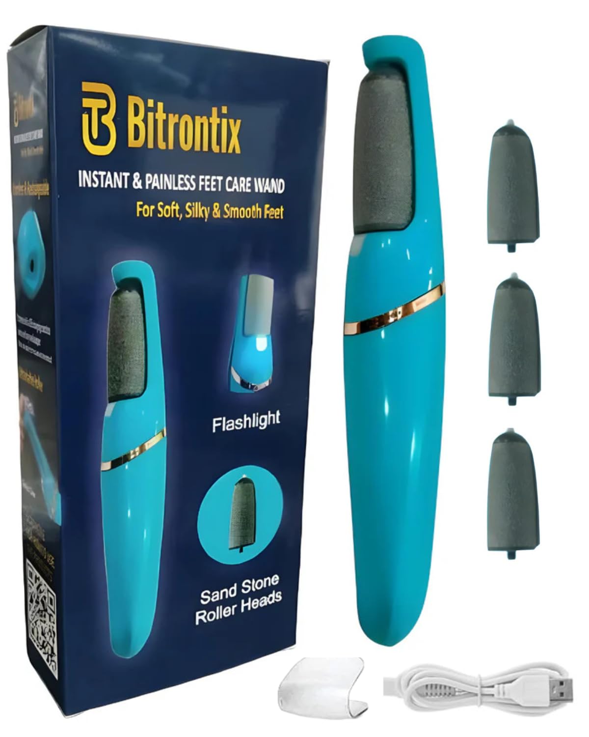BITRONTIX™ INSTANT & PAINLESS FEET CARE WAND & CALUS REMOVER WITH 3 STONE ROLLERS (FOR DRY & CRACKED FEET)
