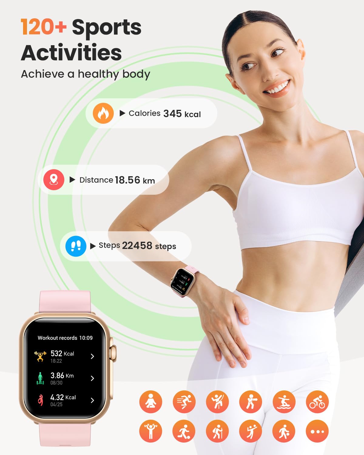 Smartwatch Donna con 100 Giorni, 1000mAh Batteria, 1.83” HD Orologio Fitness con Frequenza Cardiaca, SpO2, Sonno, 120+ Sport Smartwatch con Chiamata, Notifiche Messaggi iOS Android Oro Rosa