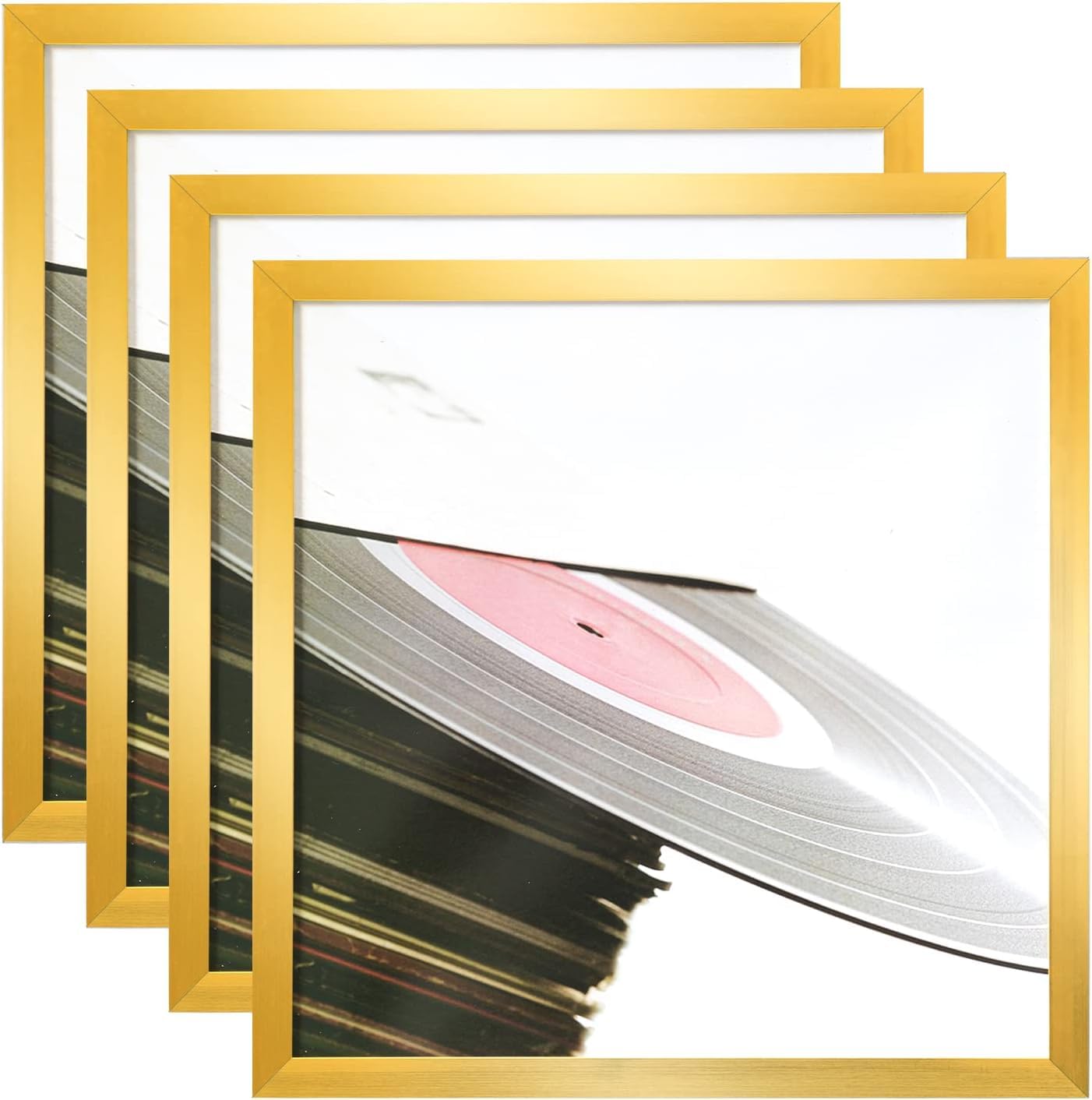 (One Frame) eletecpro 12.5x12.5 Gold Record Frame, Sturdy and Lightweight PVC Album Frame Made to Display Vinyl Records, Home Decor LP Record Frame for Wall Easy to Hang Suit to 12x12 LP Covers, Set of 4