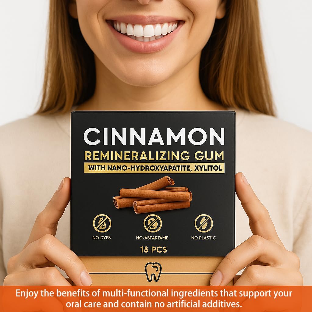 Cinnamon Remineralizing Gum with Nano Hydroxyapatite, Sugar-Free Xylitol and Tree Sap Blend for Daily Oral Freshness, Chewing Gum for Advanced Enamel Protection, No Gluten (2) - Image 6