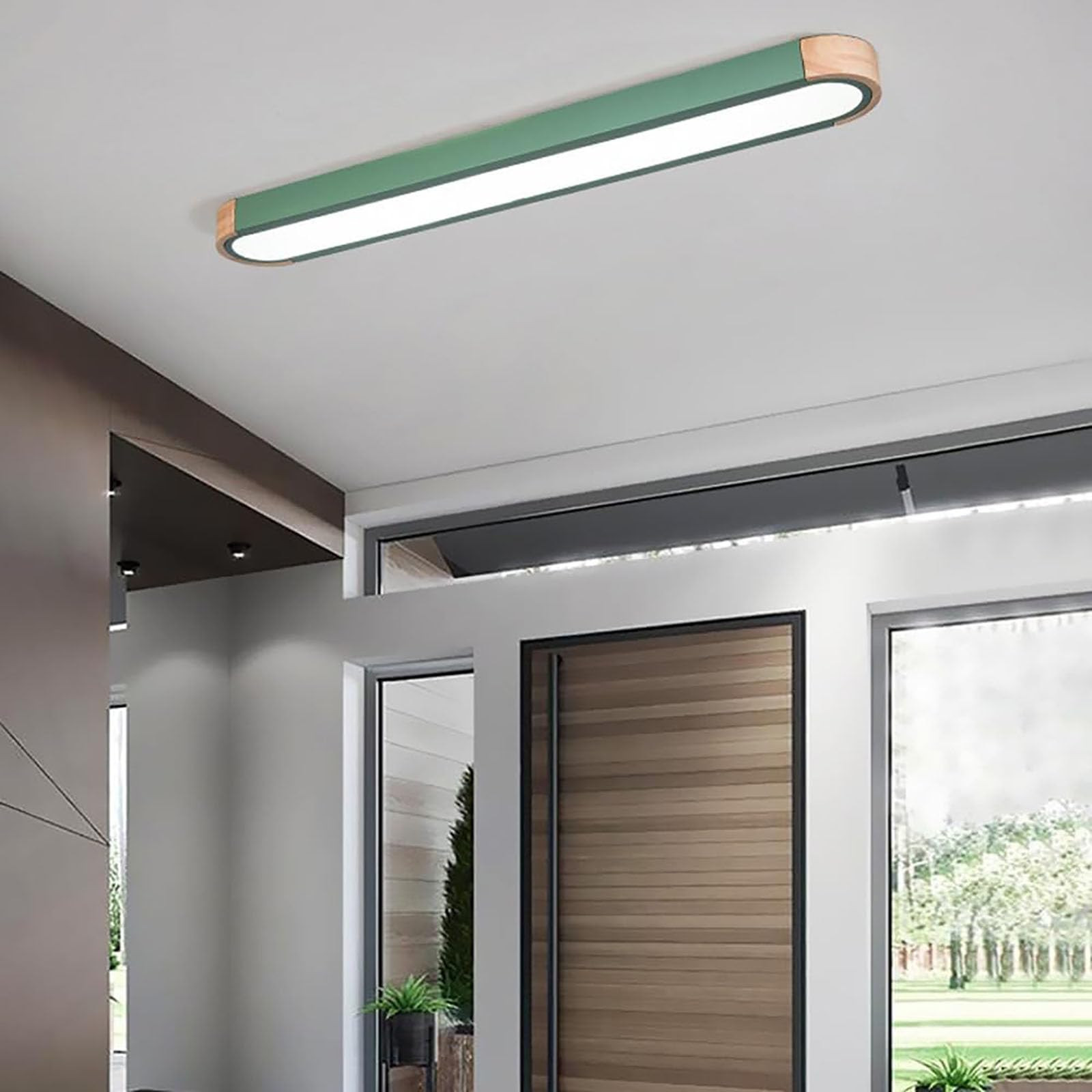 Plafonniers LED en bois rectangulaires pour illuminer un couloir sombre ou une entrée