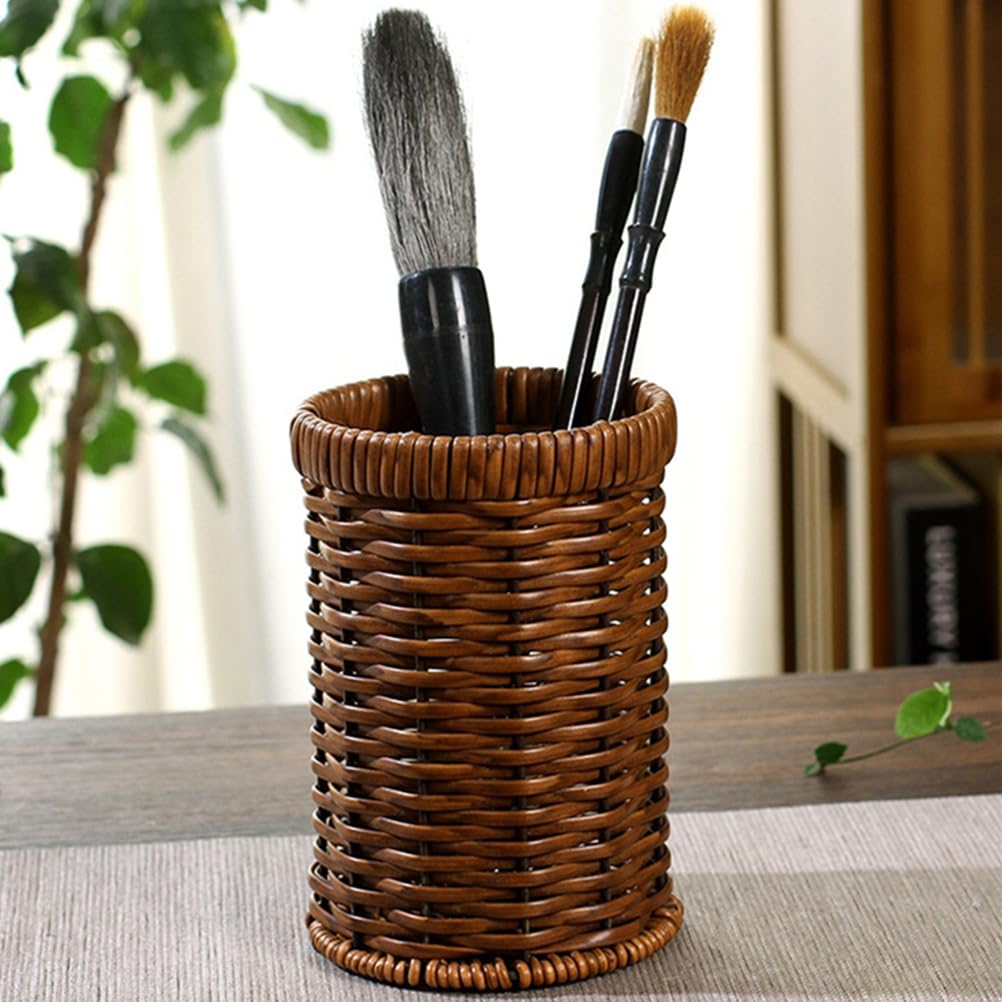Przenośny tkany rattanowy uchwyt na sztućce do kuchennego bufetu i stołu - stylowy kompaktowy (15,60 cm x 10,39 cm x 10,39 cm) - idealny do domu i na imprezy