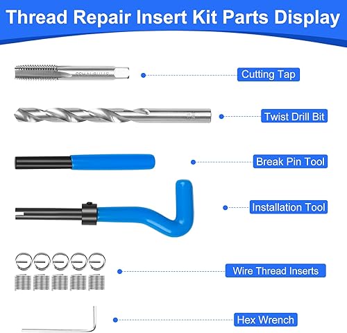 Miniatura 10 de Kit de reparación de roscas SAE de 38-16 pulgadas, kit de reparación de helicoidales de taladro HSS de 38-16 pulgadas para reparación de agujeros de