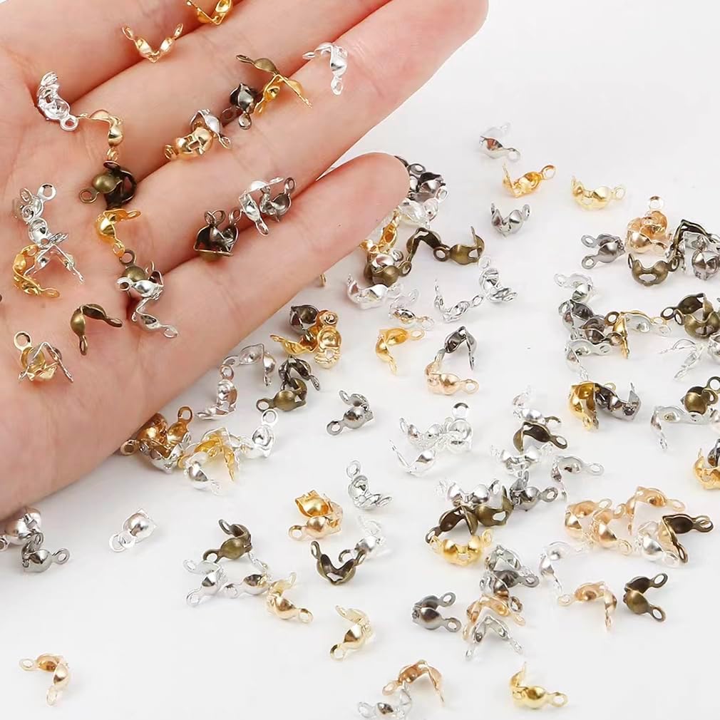 1000Pcs Beads Tips Knot Covers Clamshell Crimp Tips Beads Set Jewelry Making Beads Open Clamshell Fold-Over Bead Tips for Knots & Crimp Findings Jewelry Making DIY Craft（Silver） - Image 4