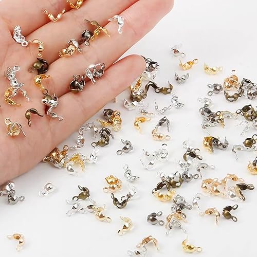 Miniatura 4 de Daiyifiy Juego de 1000 cuentas con puntas de nudo, puntas de engarzado de almeja, cuentas para hacer joyas, cuentas abiertas plegables para nudos y