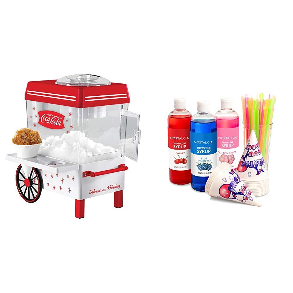 Nostalgia SCM550COKE Coca-Cola Snow Cone Maker with Premium Snow Cone Syrup Party Kit