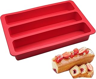 Moule Cake Long Apero Mini Cake 3 Cavite Long Gateau Apéritif Pâtisserie Moule Silicone Gateau Rectanguilaire 29x19cm (Rouge)