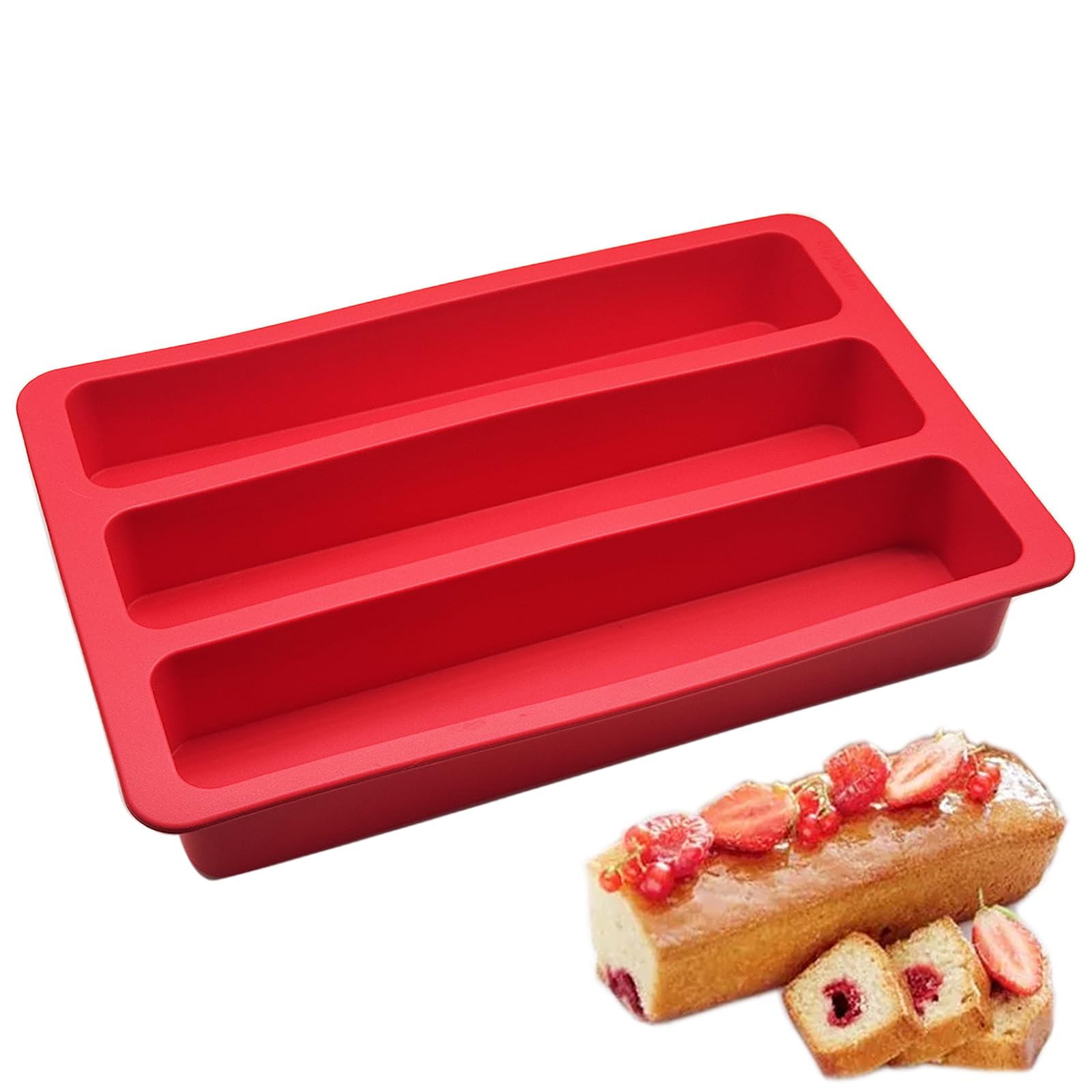 Moule Silicone Gâteau Rectangulaire 29x19cm Long Cake Apero Mini Cake 3 Cavités Rouge