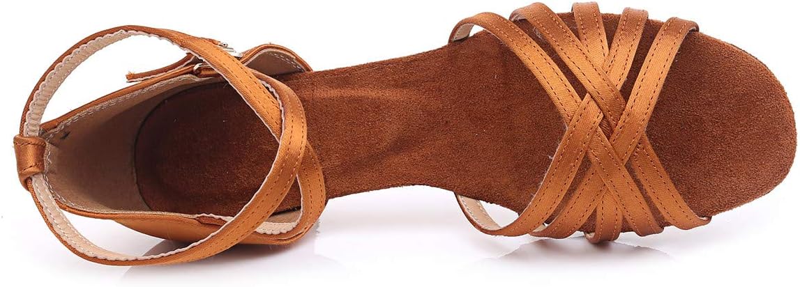 missfiona Latin Ballroom Dance Shoes for Girls Kids Satin Low Heel Salsa Tango Dancing Shoes for Women