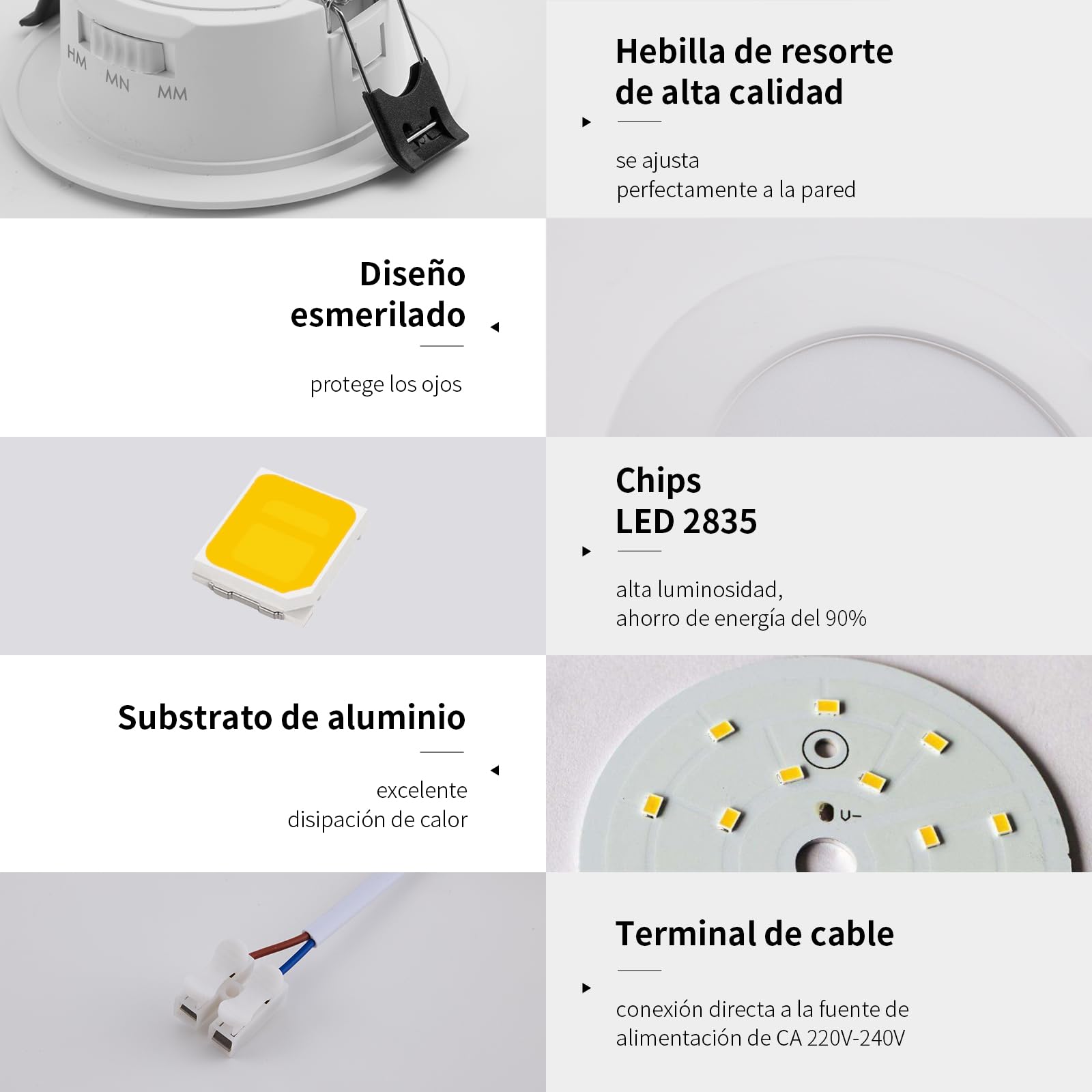 5W Ojo de buey led para techo, 3000K/4000K/6000K Blanco Cálido/Neutro/Frío, Downlight LED Techo Empotrable IP44 para Baño Cocina Sala de Estar Ø65-75mm Agujero, Pack de 10