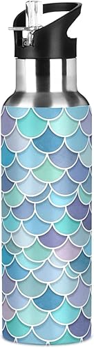 Miniatura 8 de BPA-Free Sports Water Bottle with Straw 32 Oz, Stainless Steel Vacuum Insulated Water Bottle for Gym Outdoor Travel School, Watercolor Mermaid