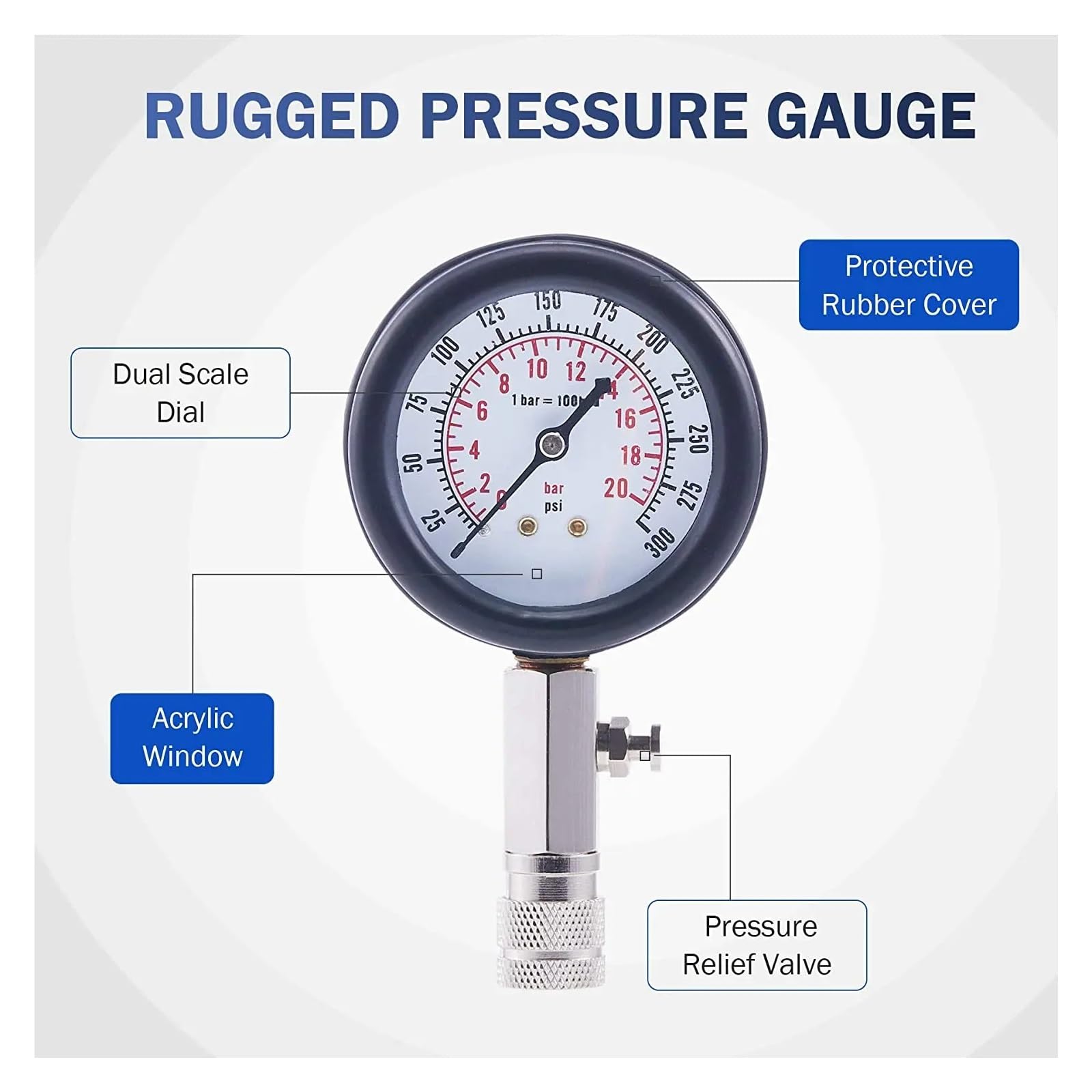 Manometro Pressione Acqua Misuratore di pressione del tester compressione motore a benzina, misuratore cilindro a con adattatore M10 M12 M14 M18 per Auto | With plastic box