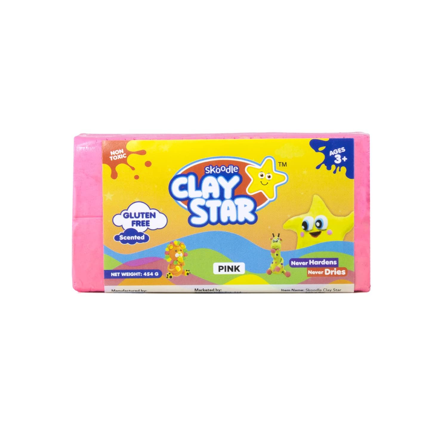 Sko.odle Clay Star, Pink Clay Bar (454gm), for Modelling & Sculpting, Scented Clay, Non-Toxic, for 3+ Years, Gift for Kids