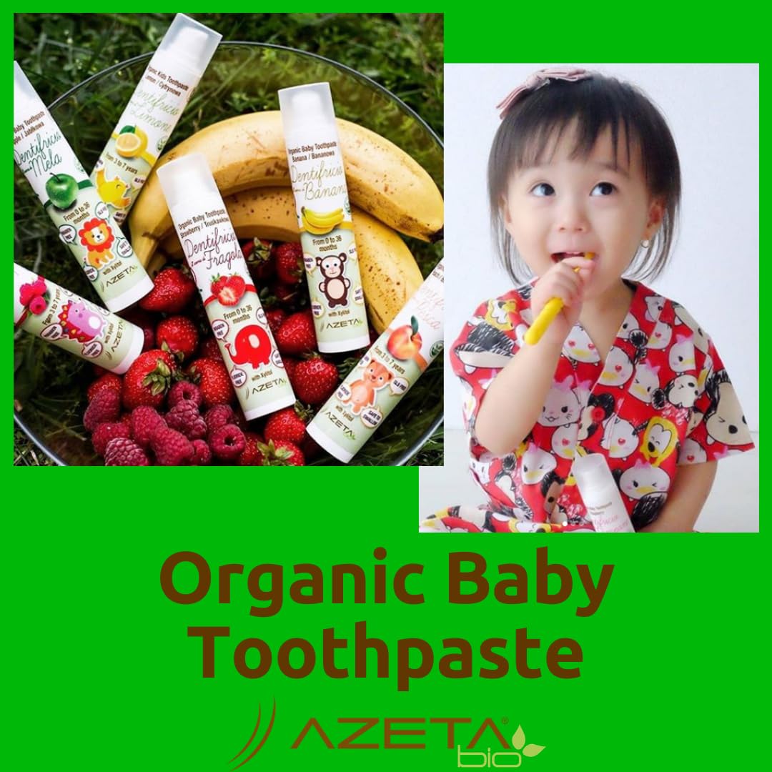 Dentifricio biologico certificato con xilitolo - Linea Bimbi (baby) - confezione da 50 ml al gusto fragola - rafforza gengive e lo smalto - non contiene fluoro