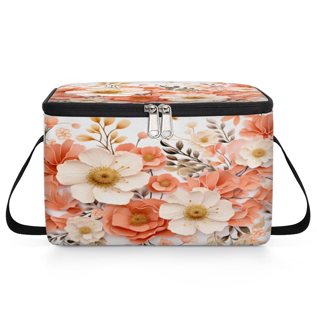 GzLeyigou Pinks Floral Lunch Bags for Women Men 9 Cans, Hot & Cold Food Delivery Bag Insulated Grocery Bag Insulated Lunch Box Flowers Cooler Bag for Office Work Picnic Beach