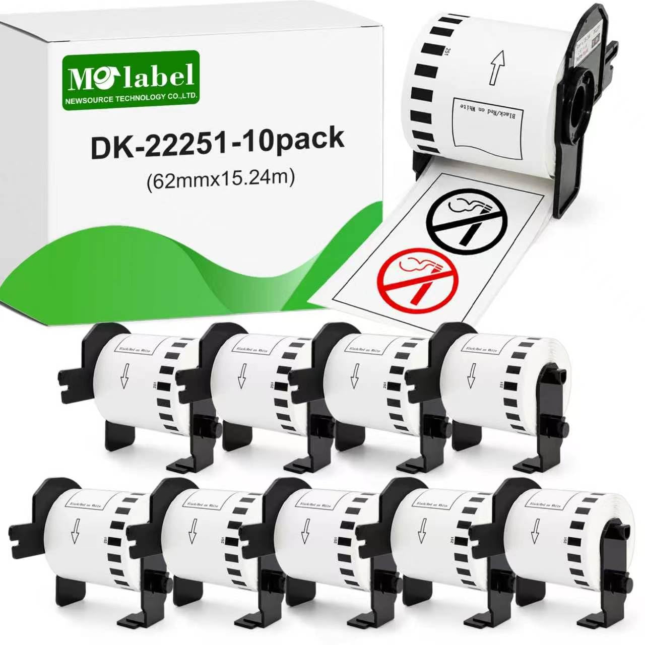 10 rolek DK-22251 etykiety ciągłe do Brother QL, 62 mm x 15,24 m | Samoprzylepne i kompatybilne z drukarkami etykiet Brother QL – idealne do wysyłki, magazynu, biura i indywidualnych etykiet