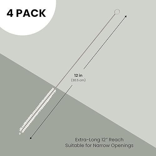 Miniatura 6 de Juvale Cepillo limpiador de pajillas, 12 pulgadas, plateado y blanco, paquete de 4, cepillo limpiador de pajitas de acero inoxidable para botellas