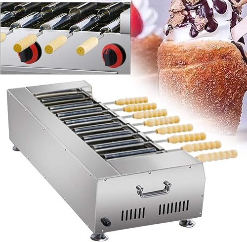 WINUS HotDog - Máquina de rodar, 8 piezas comerciales de gas GLP, máquina de parrilla de acero inoxidable, con mango de madera de acero inoxidable,