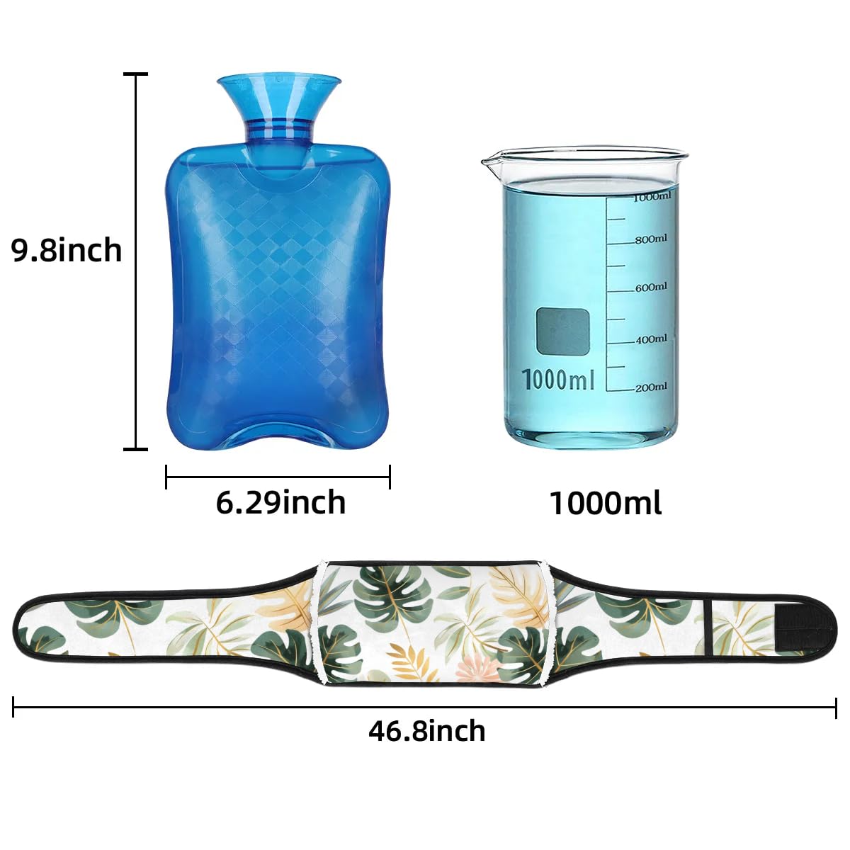 Hot Water Bag with Waist Cover Palm Leaf Plant Warm Hot Water Bottle Belt Plush Double Hand Insert Wearable Water Bag Detachable Hot Bottle Pouch for Neck Shoulder Pain Relief