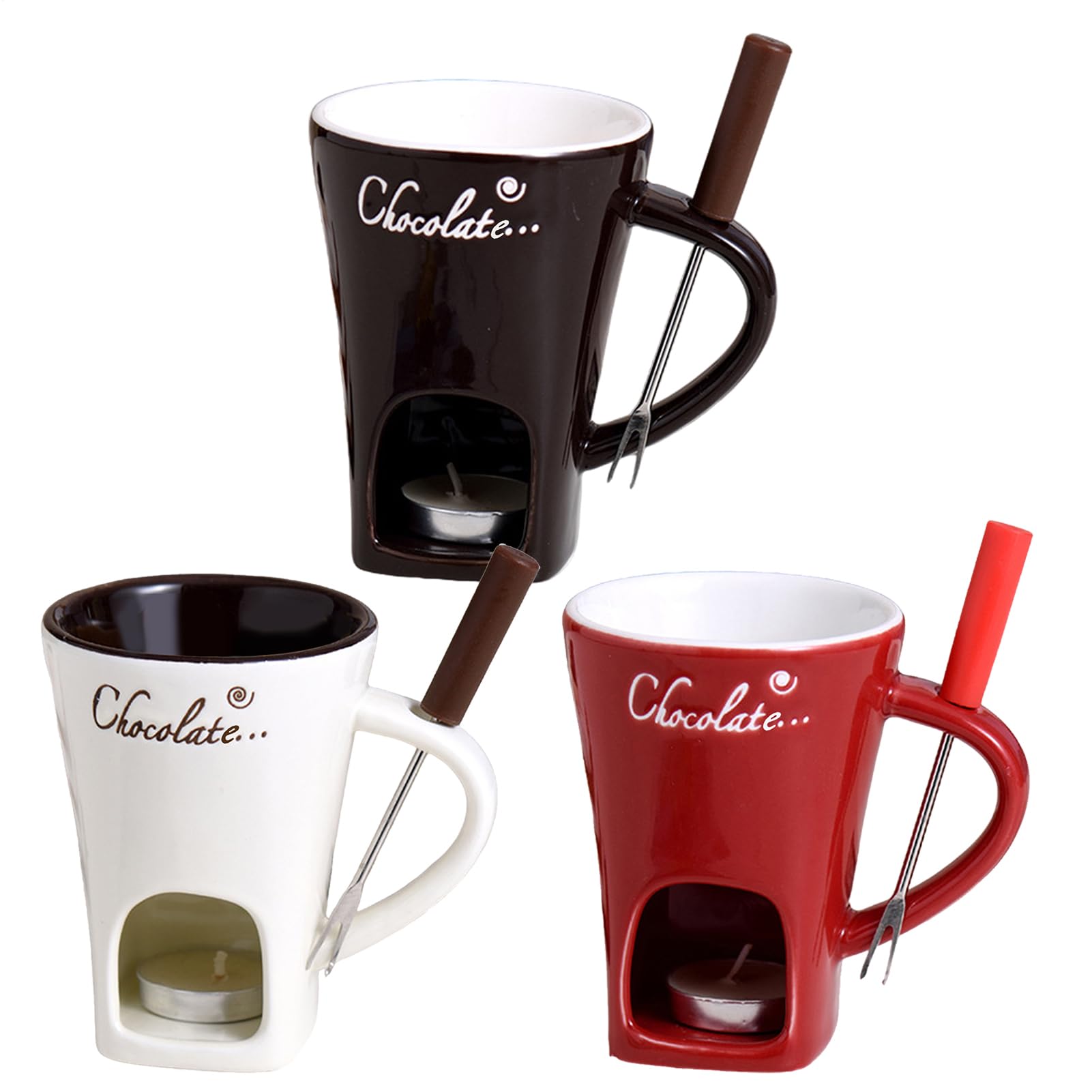 Genérico 3set Taza Fondue Chocolate con Tenedor, Olla De Fondue De Chocolate Y Queso Juego De 2 Tazas para Fundir con Estufa De Cerámica Ideal para Bocadillos, Queso Y Postres, Fiesta & Celebraciones