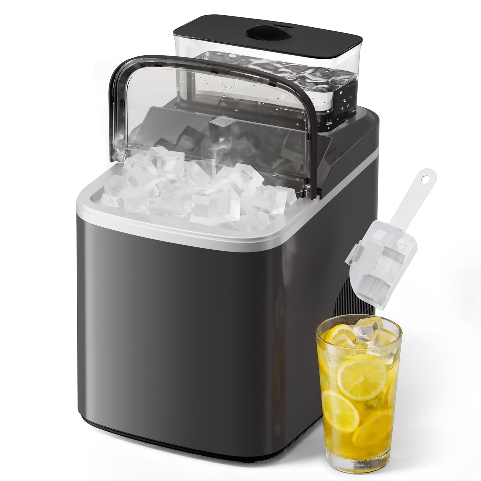 ROVSUN Machine à Glaçons, 18kg/24h, 12 Glaçons en 8 Minutes, Machine a Glacons Auto-Nettoyante, Affichage LED, Indicateurs eau/glace pleine, Pour Maison, Soirée, Barbecue, Restaurant