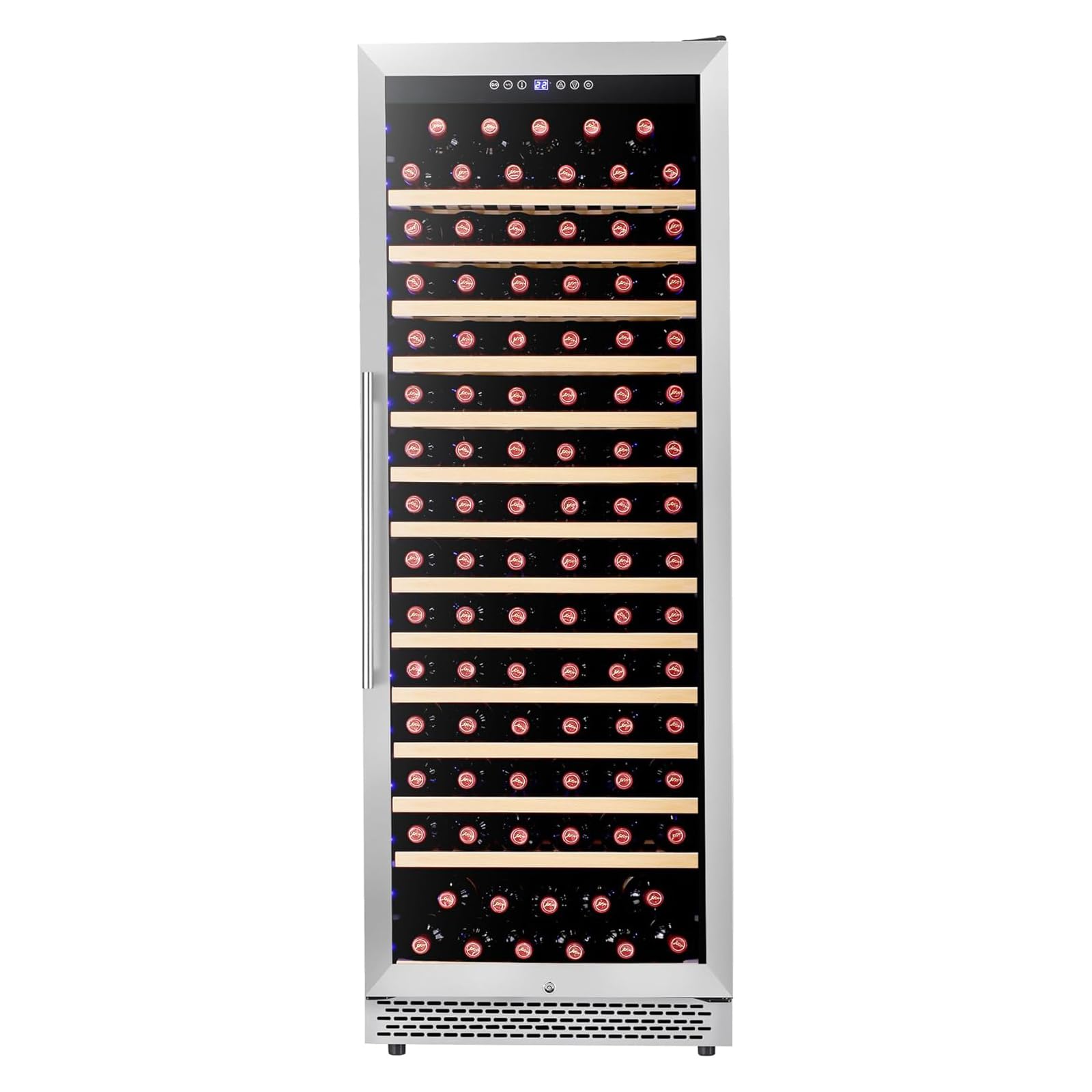 154 Bottle Wine Cooler Refrigerator, Large Built-In or Freestanding Dual Zone Wine Fridge with UV Resistant Glass Door &amp; LED Lighting, Commercial Grade 35-64°F Temperature Control