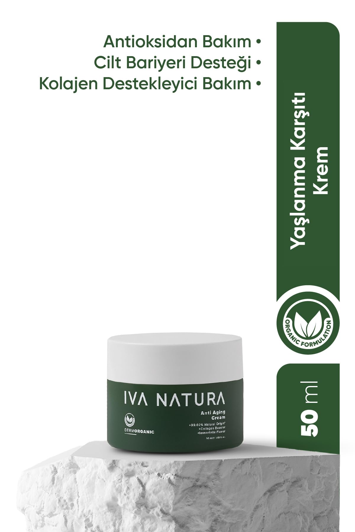 İva Natura Organik Anti-Aging Krem Ölmez Çiçek & Bitkisel Pro-Kolajen Destekli – 50 ml