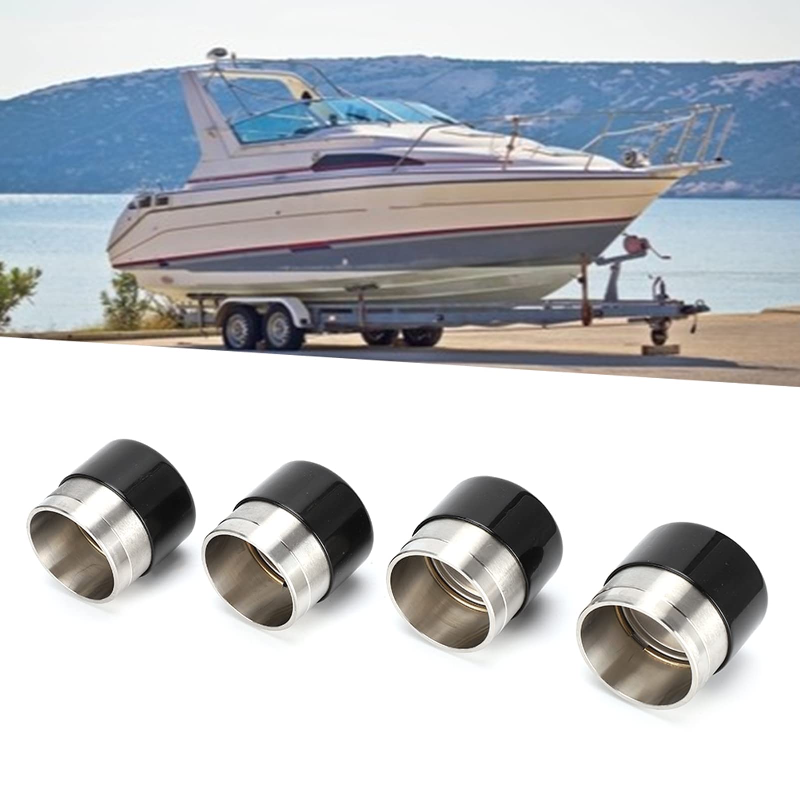 4pcs 1.98in Stainless Steel Boat Trailer Bearings with Protective Cover, Hub Bearing Kit for 4 and 5 Hubs, Extends Bearing Life, Prevents Water and Dirt Entry