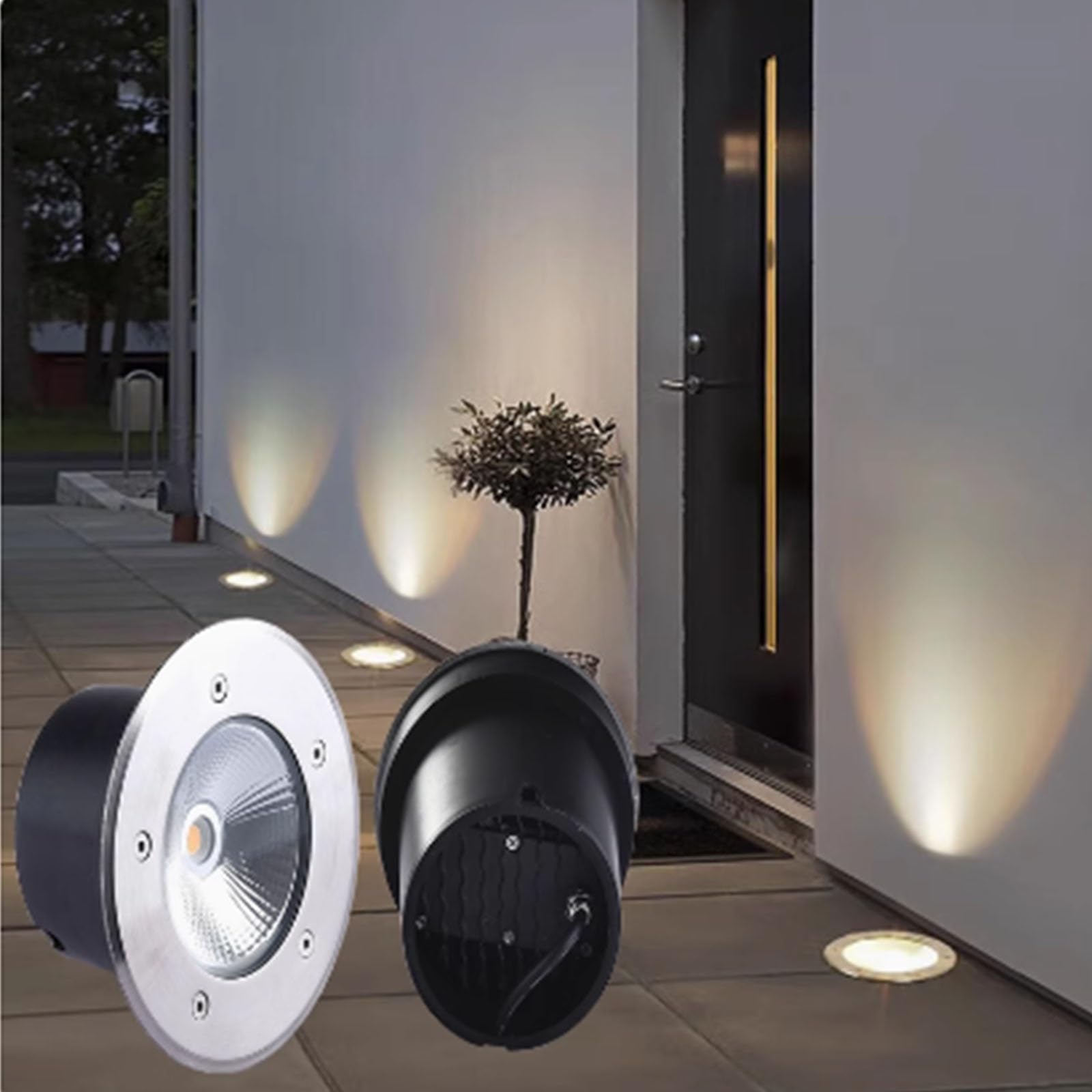 Foco Empotrable For Exteriores Luz LED Enterrada IP65 Impermeable AC12V/24V/220V Foco LED Empotrable En El Suelo For Jardín Villas Cuadradas Terraza Caminos De Césped Iluminación De Paisaje(220V-White