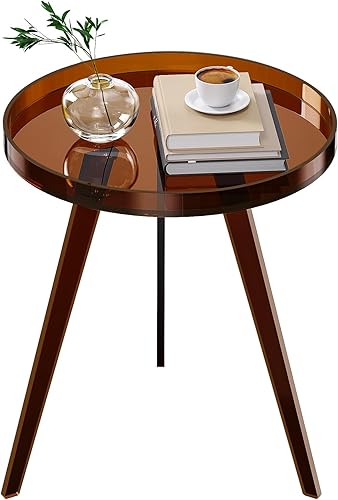 Miniatura 10 de Mesa auxiliar de acrílico transparente, mesa auxiliar redonda, mesita de noche, mesita de noche, círculo pequeño con bandeja para sala de estar