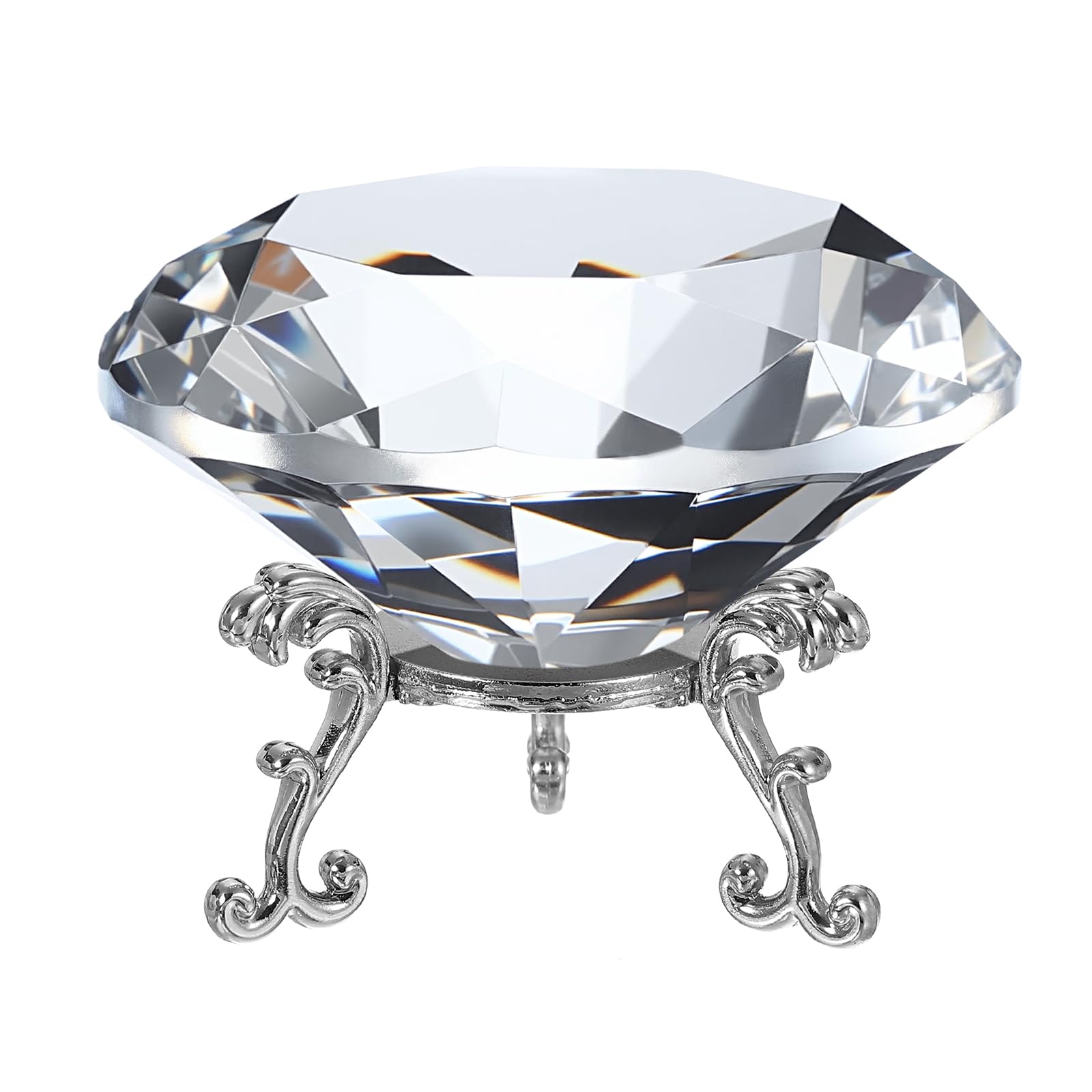 PATIKIL Diamond Crystal Paperweight, 100mm / 3.94" Crystal Paperweight Paper Weight with Silver 25 Metal Base for Home Office Desktop Table Decor Wedding Party Ornaments, Clear