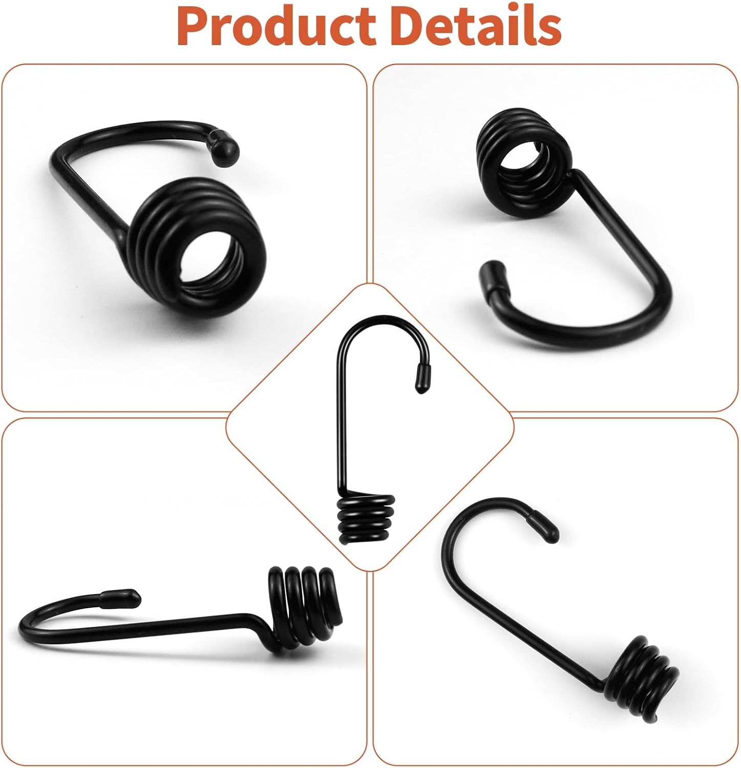 20 PCS Bungee Cord Hooks, 1/4 3/8 Inch Plastic-Coated Bungee Shock Cord Hook, Bungee Cords with Hooks, Suitable for Rowing, Camping, Awning, and Outdoor Enthusiasts (Black)