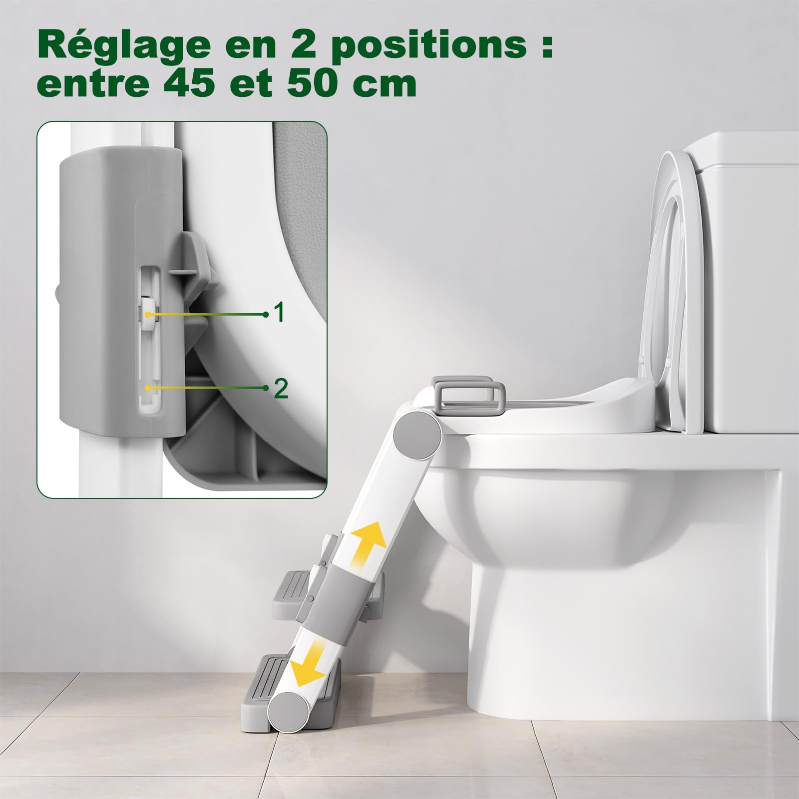 WOLTU Réducteur de Toilette pour Enfant avec Escabeau Pliable et Portable, Siège WC d'Apprentissage de la Propreté, Sans Montage, Marches Réglables en 2 Hauteurs, Coussinet Doux, Blanc + Gris