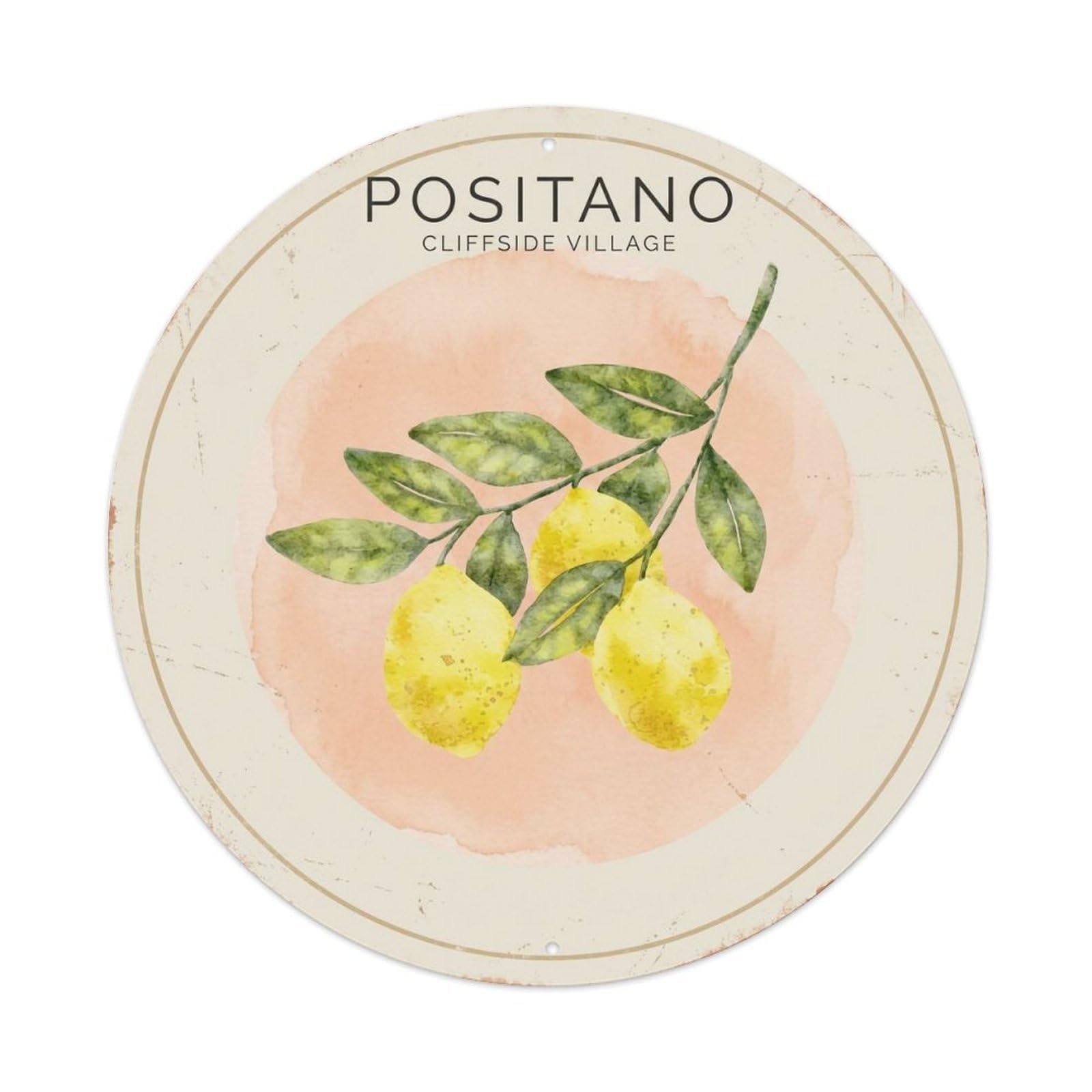 Campania Positano Coastal Antique Mediterranean Seaside Metal Tin Sign Plaque Wall Decor for Cafe, Man Cave, Club Bar, Office, Home Garden Round Metal Poster 8x8Inch