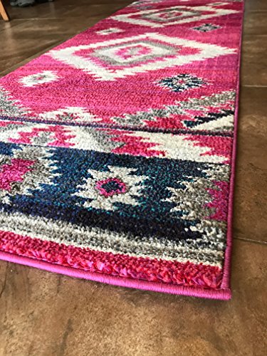 Expressions South West Native American Indian Runner Area Rug Pink Beige Blue Brown Design 1033 (2 Feet 2 Inch X 7 Feet) #TOP7