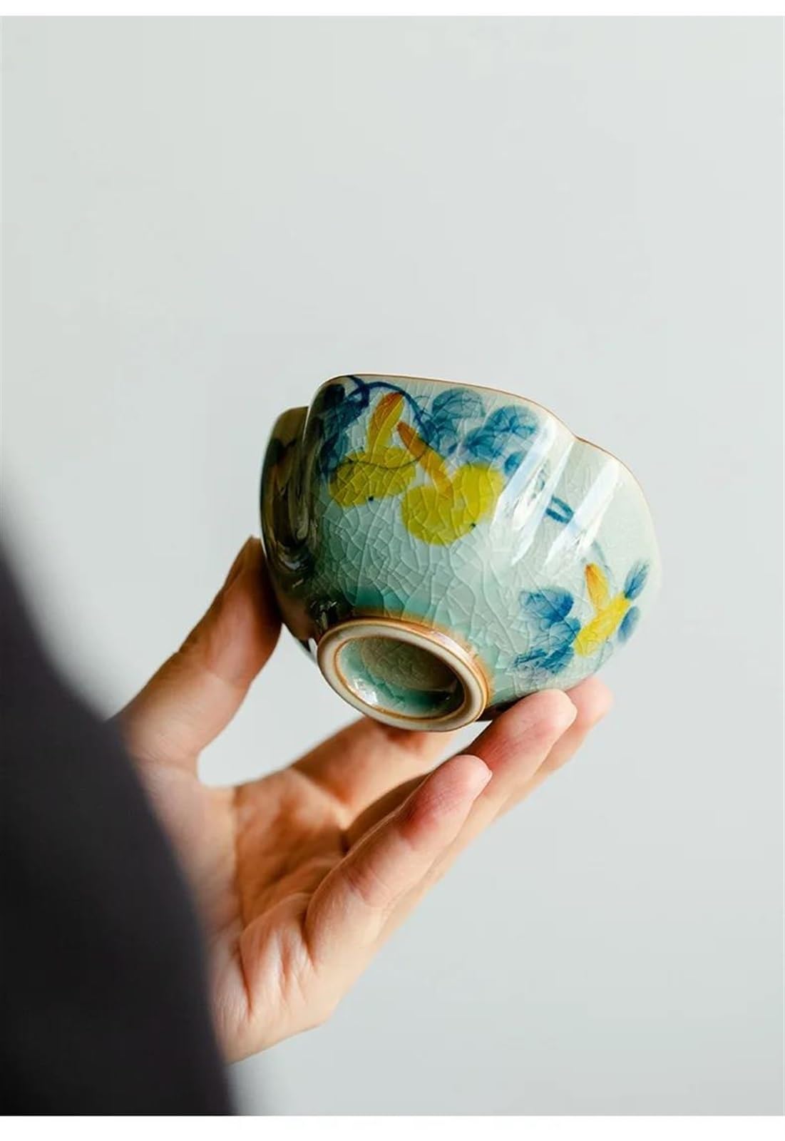 Teeservice Puer Einzelschale Kung Fu Teeservice Geschenke Eisglasur Keramik Teetasse Reine handbemalte Lotus Teeschale Kürbis Teetasse Reiseteeservice Teekanne (A)
