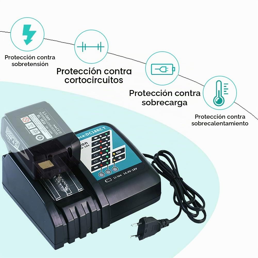 DOSCTT DC18RC 7A Cargador rápido Reemplazo para Makita Batería de 14.4V-18V BL1850B BL1830 BL1840 BL1850 BL1860 BL1430 BL1440 BL1450 Baterías