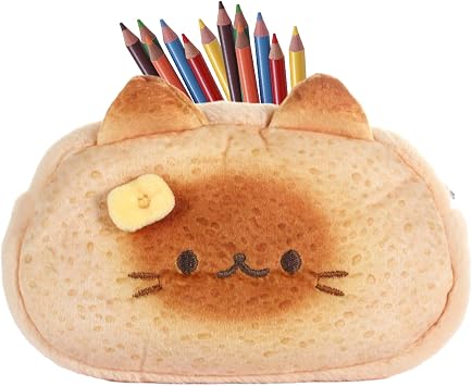 Pencil Case Cute Toast Cat Design, Plush Cute Pencil Case, Cartoon Aesthetic Bag for Teen School Kids Kindergarten Boys Girls Teens