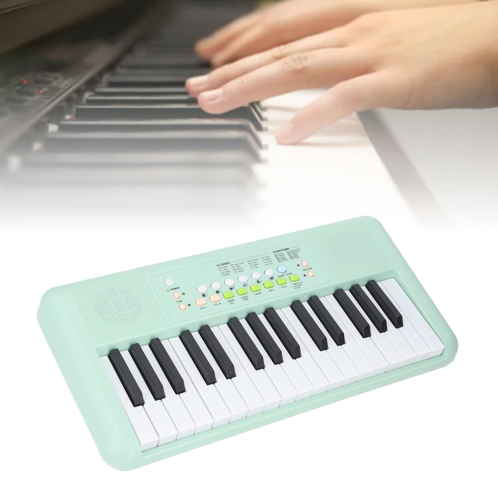 Teclado Eléctrico Portátil, 44 X 22 X 6 Cm Teclado Eléctrico de 32 Teclas de Piano Portátil para Principiantes (Verde Aguacate)