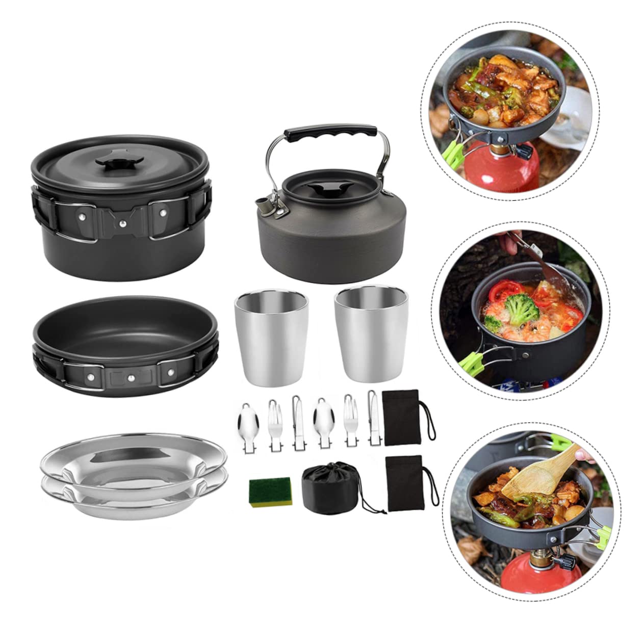 Toddmomy Juego de Utensilios de Cocina y Material de Aleación de Aluminio para Camping Portátil Mango Aislante para 2-3 Personas Adecuado para Picnics y Senderismo