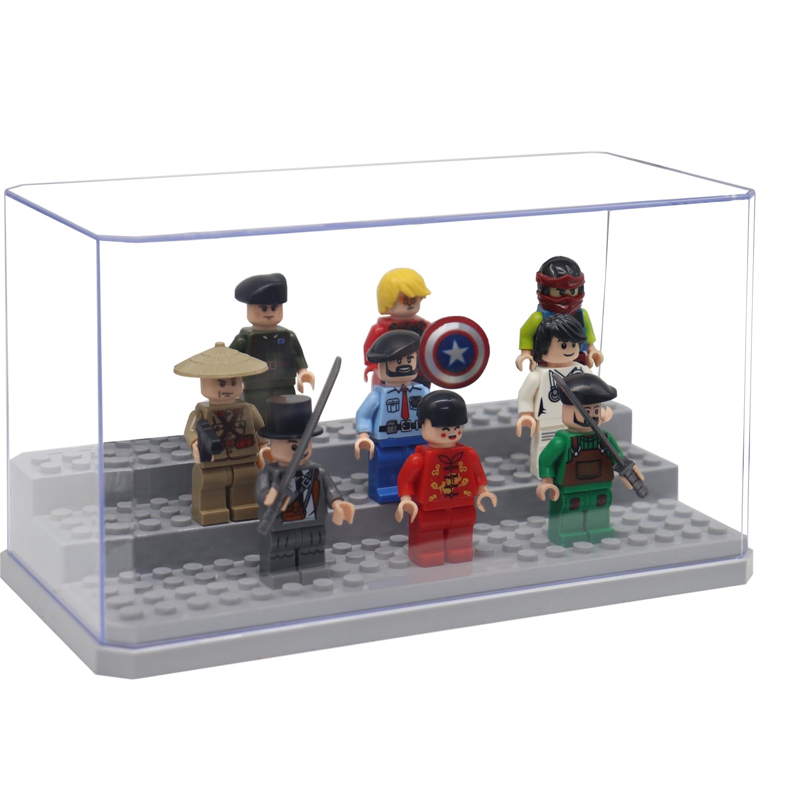 MIXMIO Minifigure Display Case, 3 Layer Display Case for Minifigure Action Figures Blocks, Acrylic Display Case for Figures Dustproof for Collection Bricks Blocks Toys ,Models Minifigures (Gray)