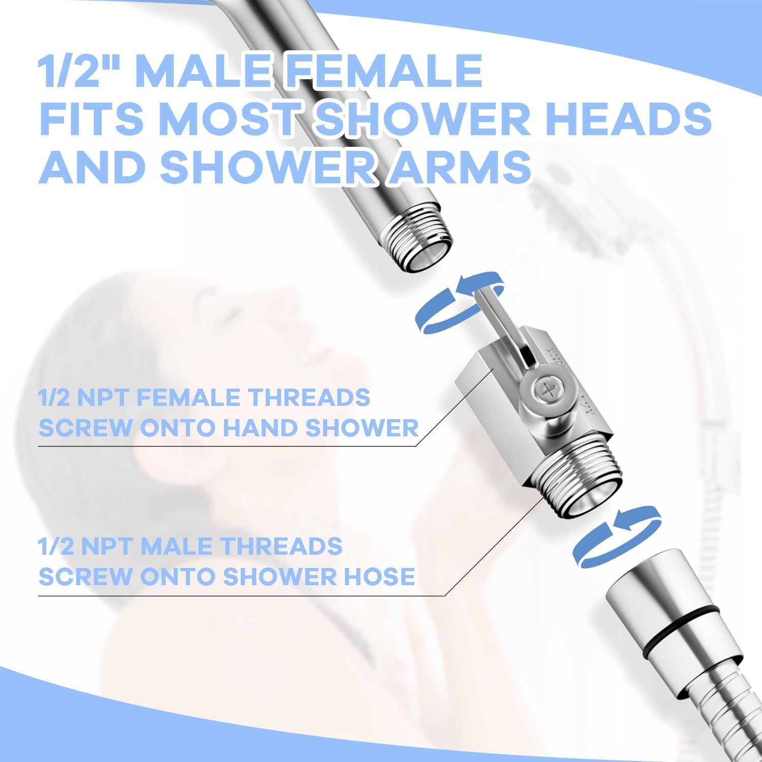 Shower Head Shut Off Valve, 1/2" NPT Water Flow Control Valve, 304 Lead-Free Stainless Steel Mini Ball Valve with Handle Lever, Shower Head Valve for Handheld Shower Head（2 Packs）