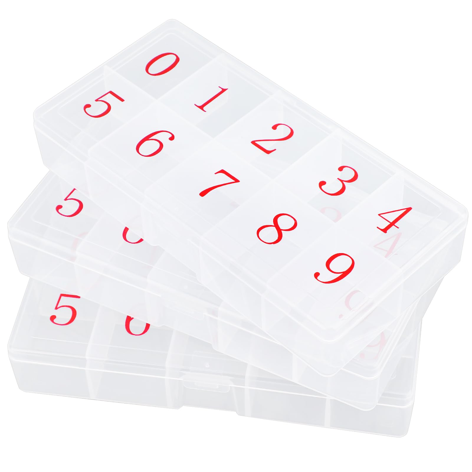 Cosics Press On Nail Storage Box, 3PCS 10-Grid Acrylic Nail Tip Organizer Box, 10 Spaces Empty Clear Plastic Numeral Vitamins Pill Box, Nail Case