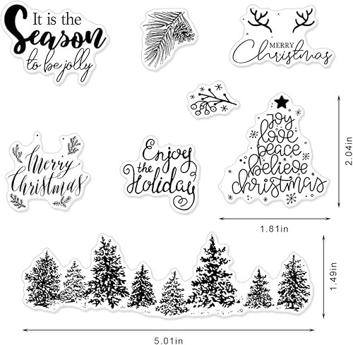 Miniatura 7 de Corona de Navidad, muñeco de nieve, sellos transparentes para hacer tarjetas, gnomos de invierno, calcetines, ramas de árbol, hojas, conos de pino,
